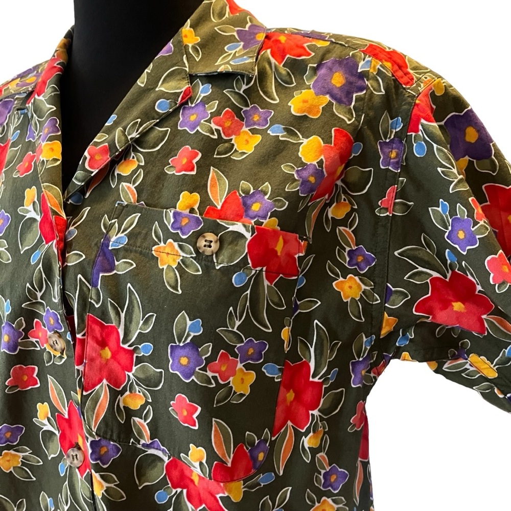Vintage Lizsport green floral button up short sleeve shirt SP - Picture 5 of 12